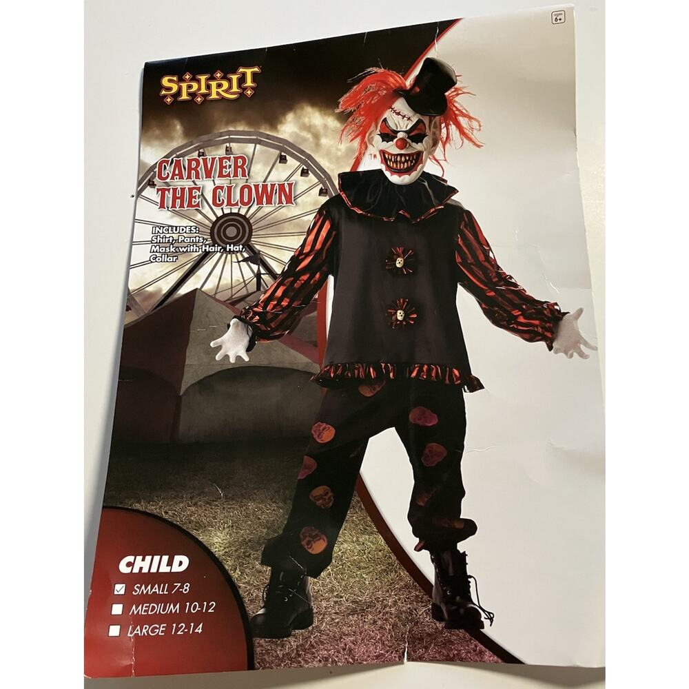 Spirit Halloween Carver The Clown Costume Child Size Small (7-8) (ages 6+)